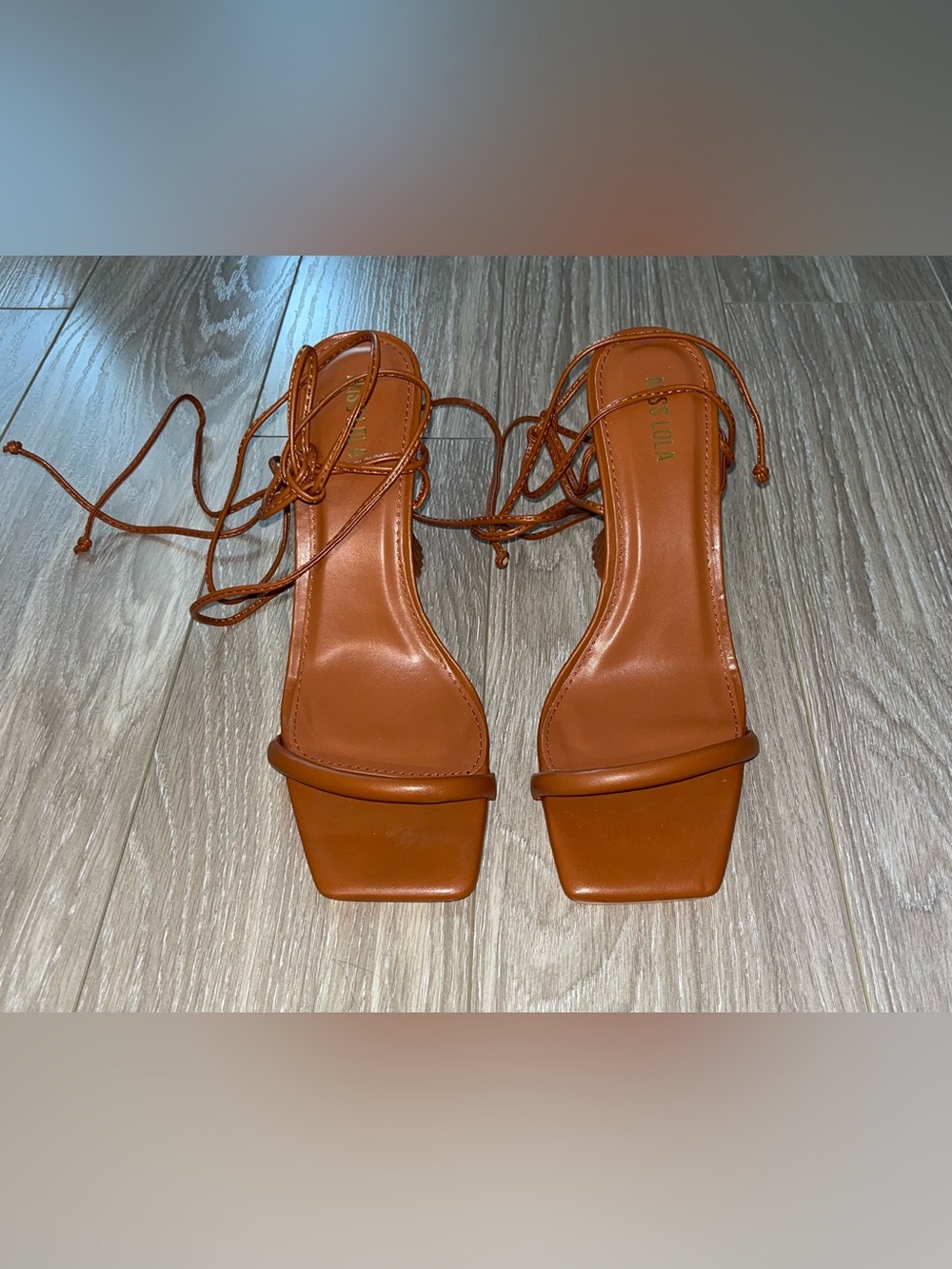 Miss Lola Cognac Lace-Up Square Toe Heels
